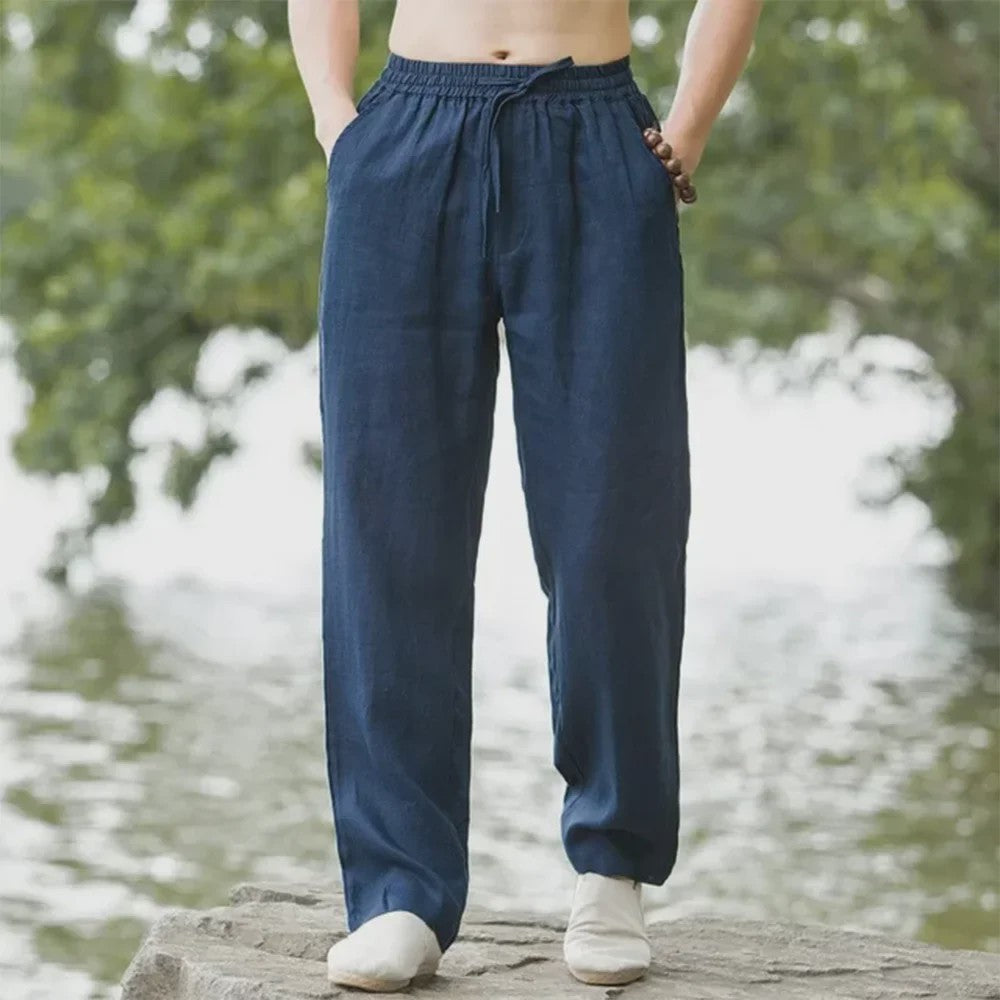 Heren Katoen Linnen Strandbroek - Comfortabele Casual Joggingbroek voor Lente/Zomer Vakantie