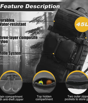 45L Outdoor Rugzak - Molle Tactische Duffel Bag voor Sport, Hiking & Reizen