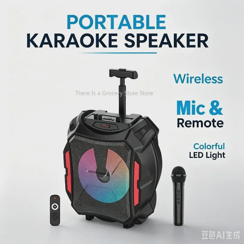 Draagbare Karaoke Bluetooth Speaker met LED, Draadloze Microfoon & Afstandsbediening - Perfect voor Outdoor Feesten