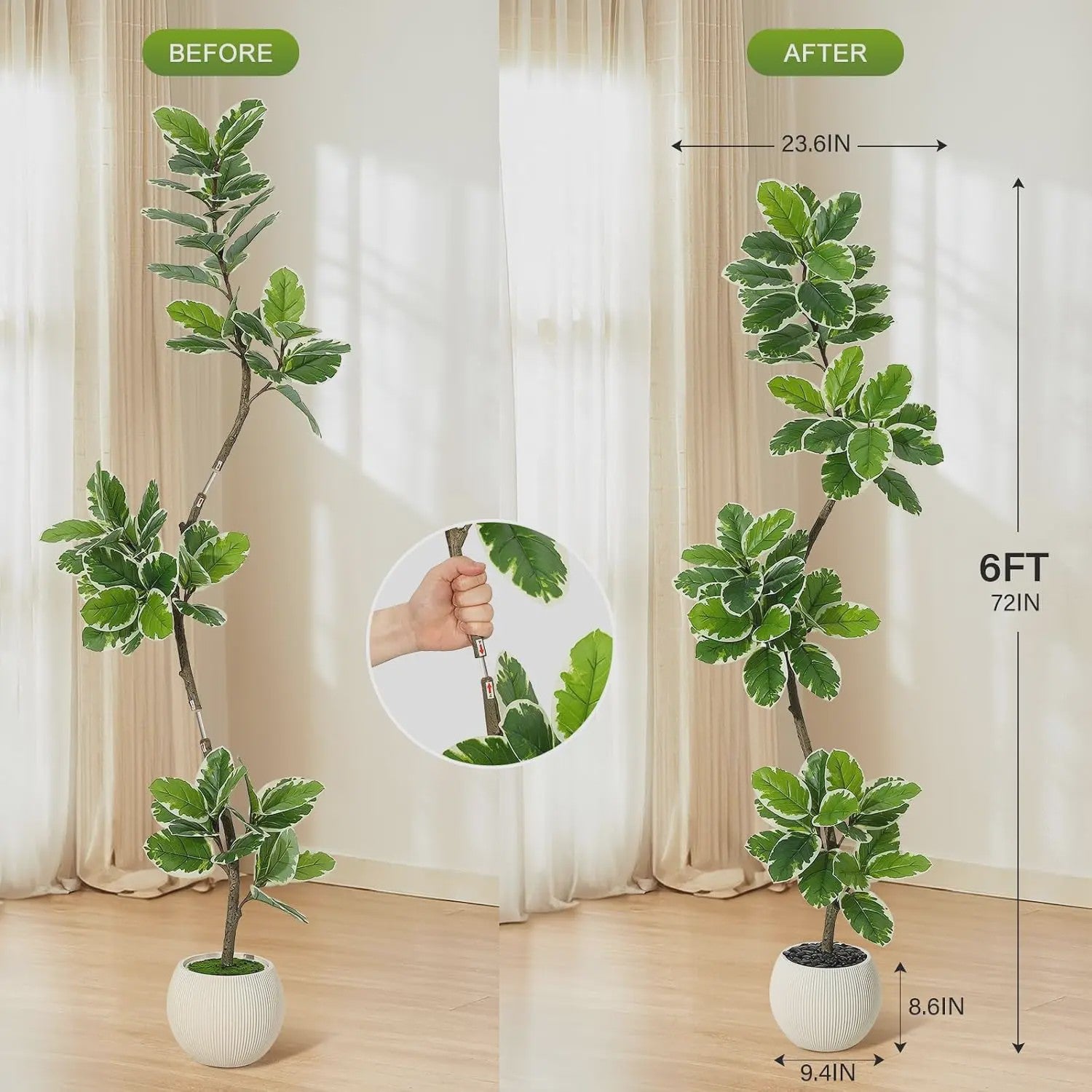 Realistische Kunstplant Ficus Lyrata (Fiddle Leaf Fig) - 180cm - Met Pot en Mos