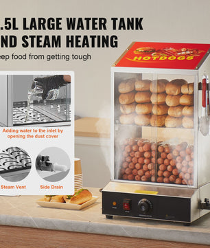 Professionele Hotdog Stoomoven & Broodjeswarmer - 36L, 2 Etages, Temperatuurregeling
