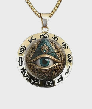 Egyptische Oog Hanger Ketting - Amulet met Hiërogliefen en Oog van Horus