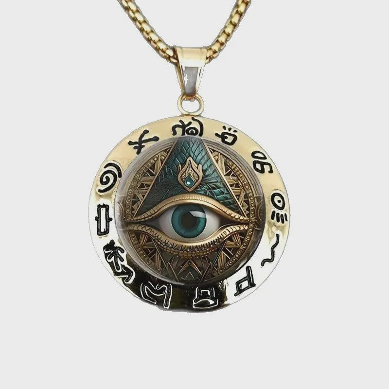 Egyptische Oog Hanger Ketting - Amulet met Hiërogliefen en Oog van Horus