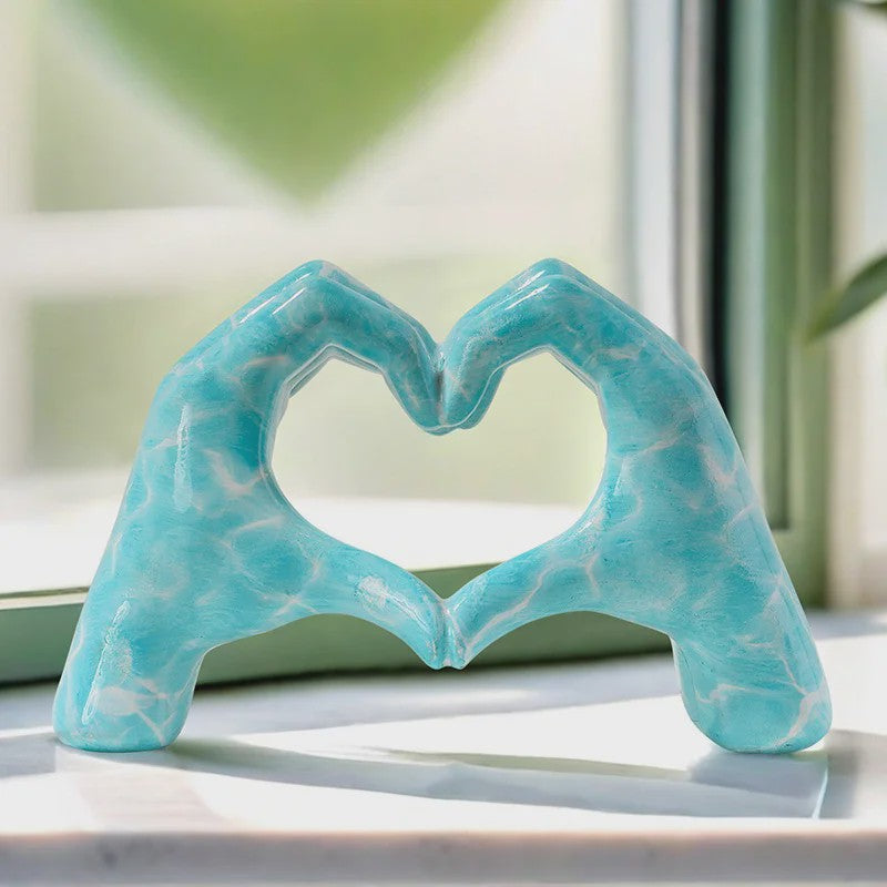 Hart Handen Sculptuur - Unieke Resin Decoratie met Abstracte Print