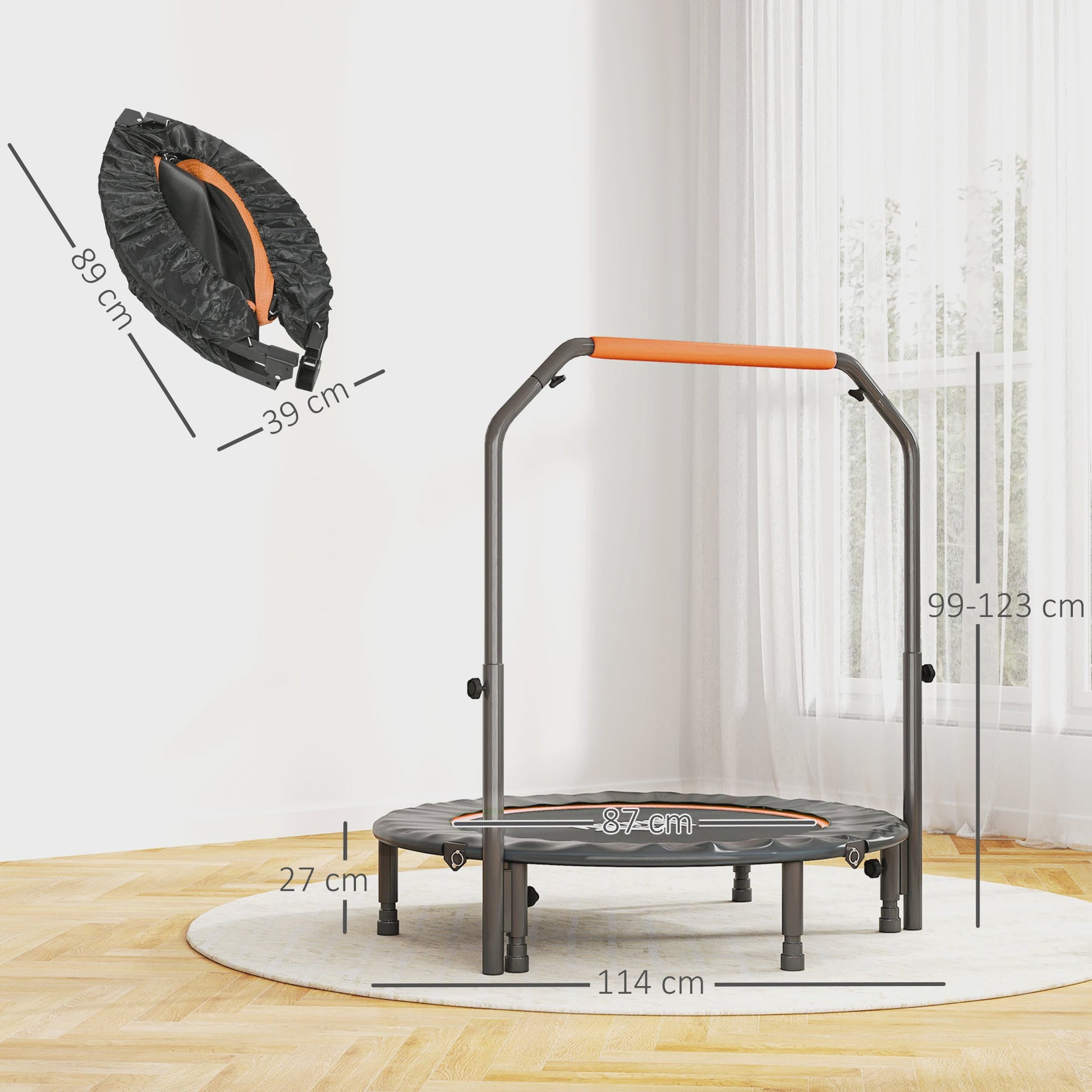 Fitness Trampoline voor Volwassenen - Ø114cm, Inklapbaar, Verstelbare Handgreep
