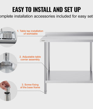 RVS Werktafel 24"x36" - Zwaar Uitvoering, Verstelbare Hoogte voor Keuken & Werkplaats