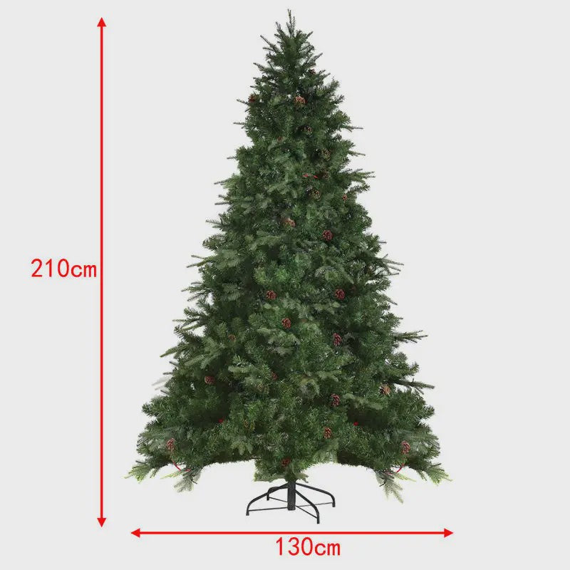 Kunstkerstboom met LED-verlichting en dennenappels - 210 cm