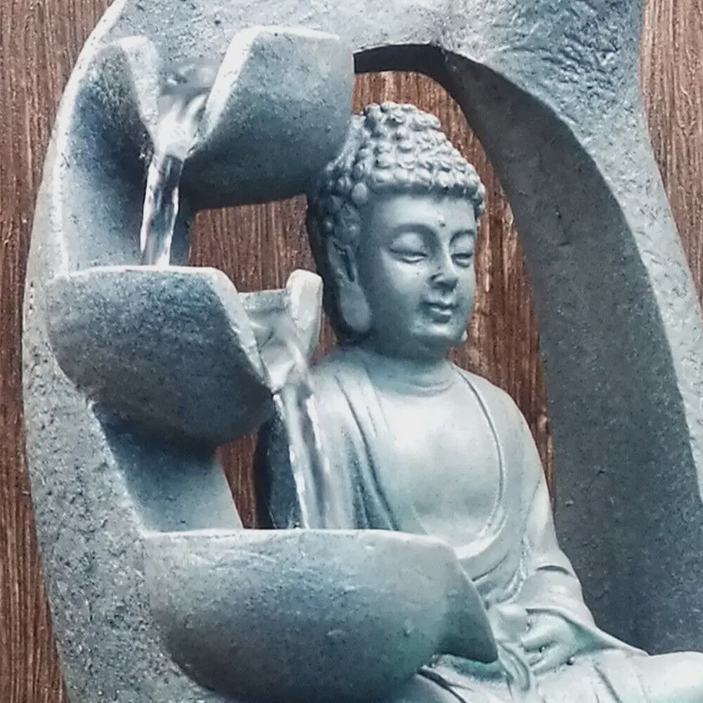 Boeddha Waterfontein met LED Licht en Lotus Basis - Rustgevend Geluid voor Huis, Kantoor, Yoga & Meditatie