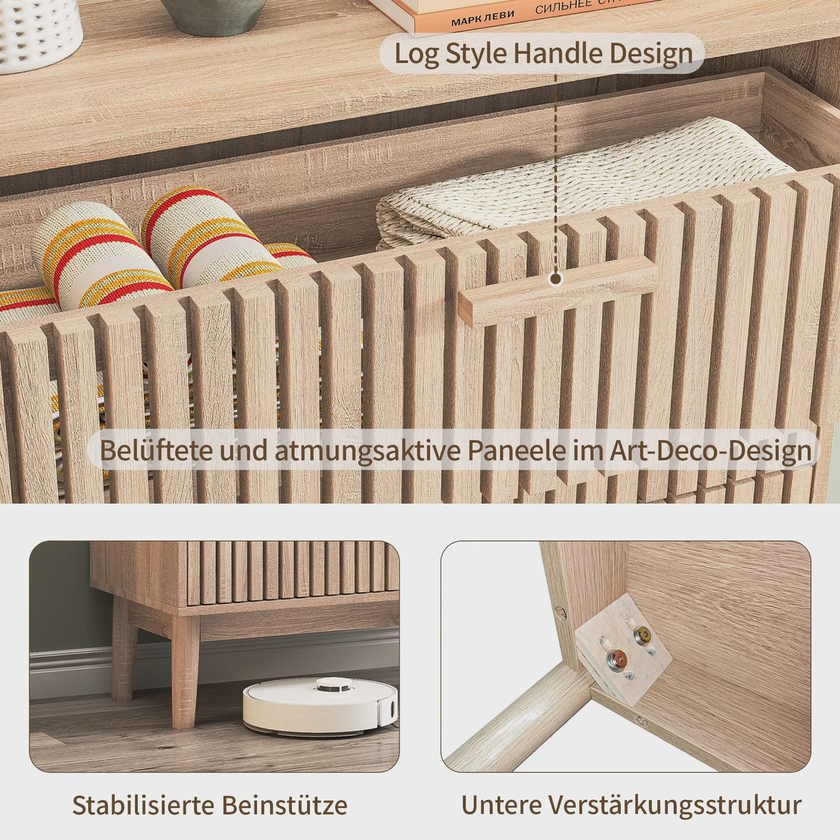 Scandinavische Houten Ladekast met 4 Laden - Ribbel Front & Houten Poten