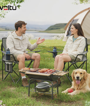 Set van 2 Opvouwbare Campingstoelen met Draagtas en Bekerhouder - Ideaal voor Strand, Camping en Vissen