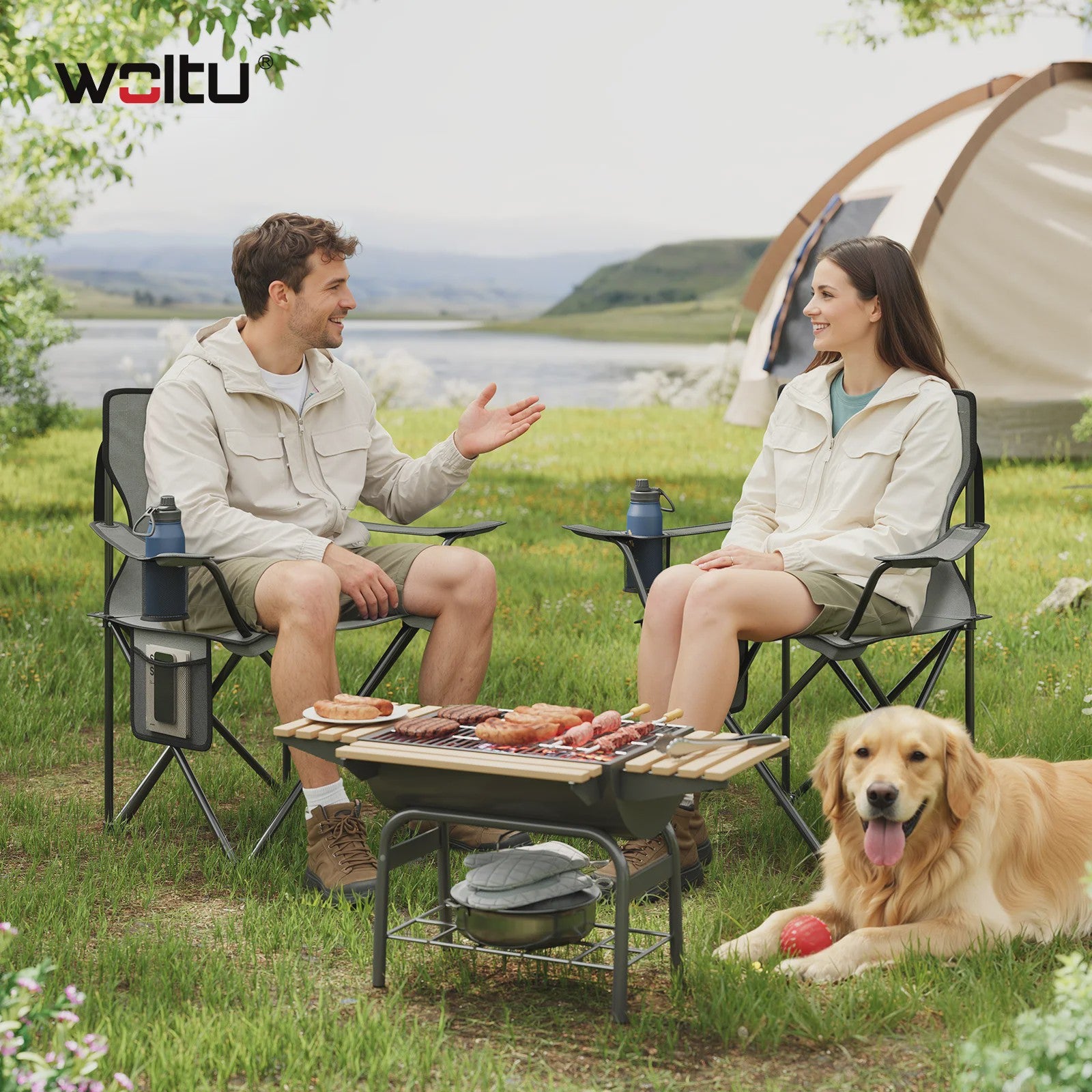 Set van 2 Opvouwbare Campingstoelen met Draagtas en Bekerhouder - Ideaal voor Strand, Camping en Vissen