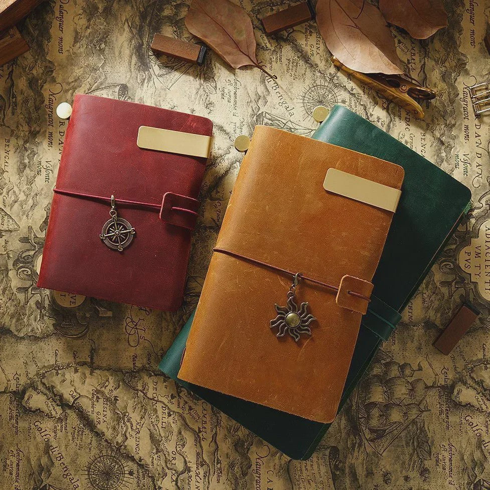 Moterm Vintage Leren Notitieboek - Handgemaakt, 100% Echt Leer, Hersluitbaar