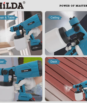 HILDA 21V Accu Verfspuit - Krachtige Draadloze HVLP Spuit voor Doe-het-zelf, Meubels, Muren & Auto (Makita Accu Compatibel)