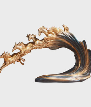 Luxe Gouden Paarden Sculptuur - Resin Kunst & Ambacht Decoratie