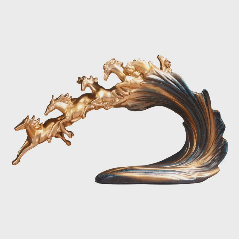 Luxe Gouden Paarden Sculptuur - Resin Kunst & Ambacht Decoratie