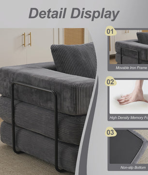 4-in-1 Opvouwbare Bank, Slaapbank met Corduroy Stof, Gastenbed, Hoge Dichtheid Schuim, Geen Montage