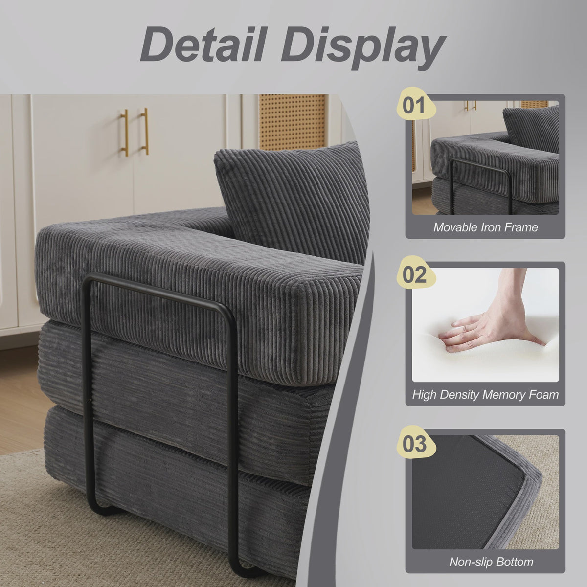 4-in-1 Opvouwbare Bank, Slaapbank met Corduroy Stof, Gastenbed, Hoge Dichtheid Schuim, Geen Montage