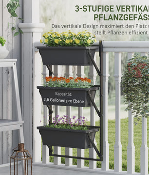 Verticale Plantenbak 3 Lagen - Vierkante Buitenpotten met Drainage en Staal Frame