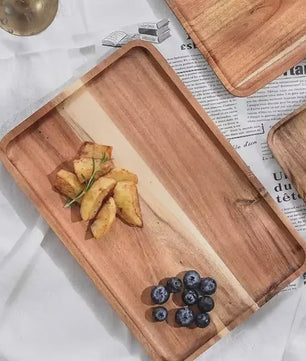 Acacia Houten Serveerschaal - Natuurlijk Hout, Perfect voor Snacks, Fruit & Thee