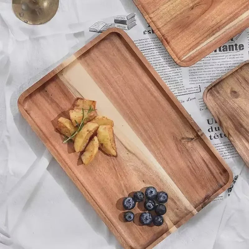 Acacia Houten Serveerschaal - Natuurlijk Hout, Perfect voor Snacks, Fruit & Thee