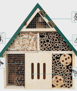 Houten Bijenhotel en Insectenhotel - Weerbestendig - Tuindecoratie voor Bijen, Lieveheersbeestjes en Vlinders