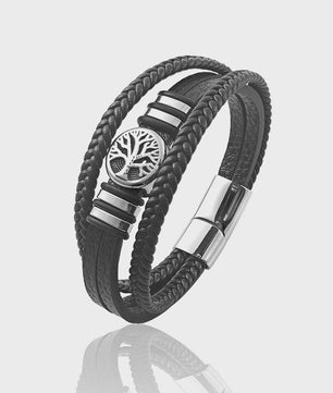 Heren Leren Armband met Levensboom & Roestvrij Staal - Stoer & Stijlvol
