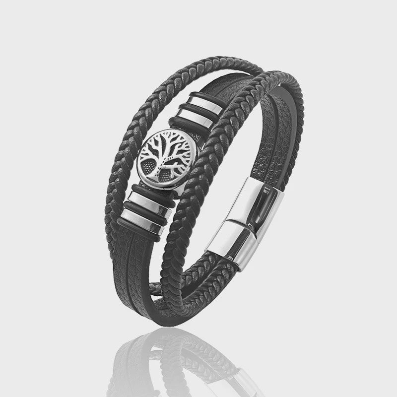 Heren Leren Armband met Levensboom & Roestvrij Staal - Stoer & Stijlvol
