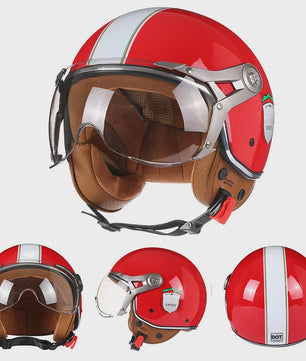 Retro Jethelm Open Face Motorhelm met Afneembaar Vizier - Vintage Scooter & Vespa Helm