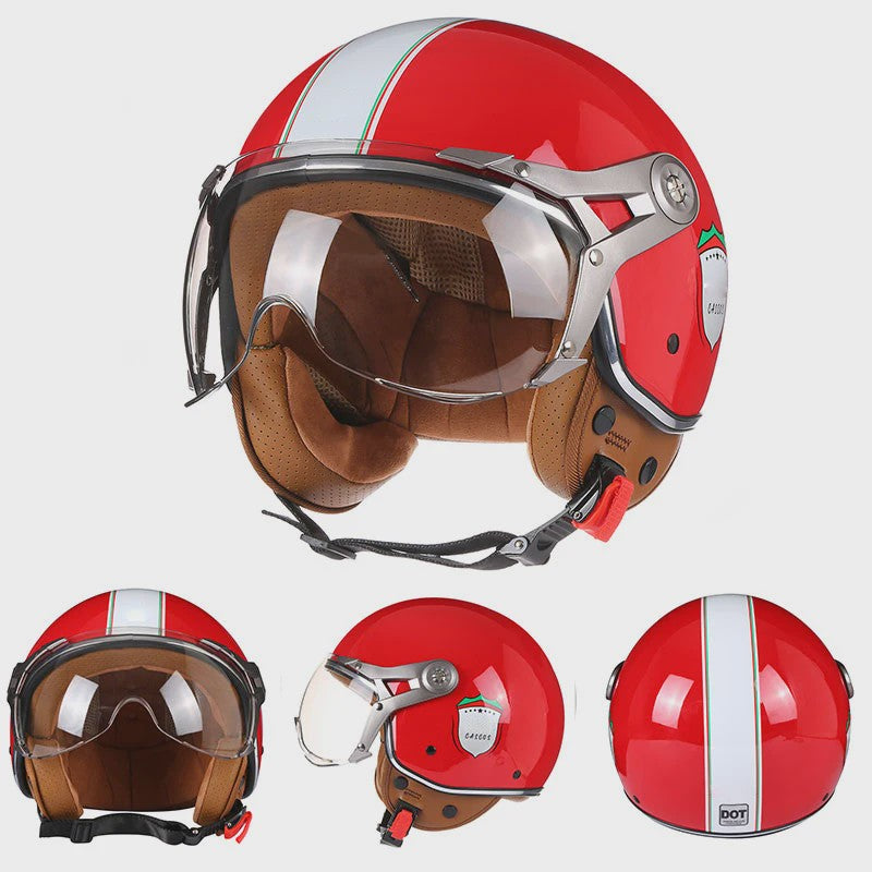 Retro Jethelm Open Face Motorhelm met Afneembaar Vizier - Vintage Scooter & Vespa Helm
