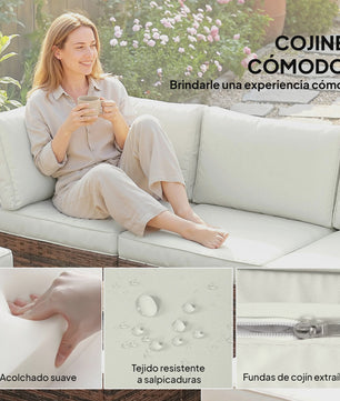 Outsunny Loungeset 6-delig Rotan Tuinmeubelen met Kussens en Salontafel