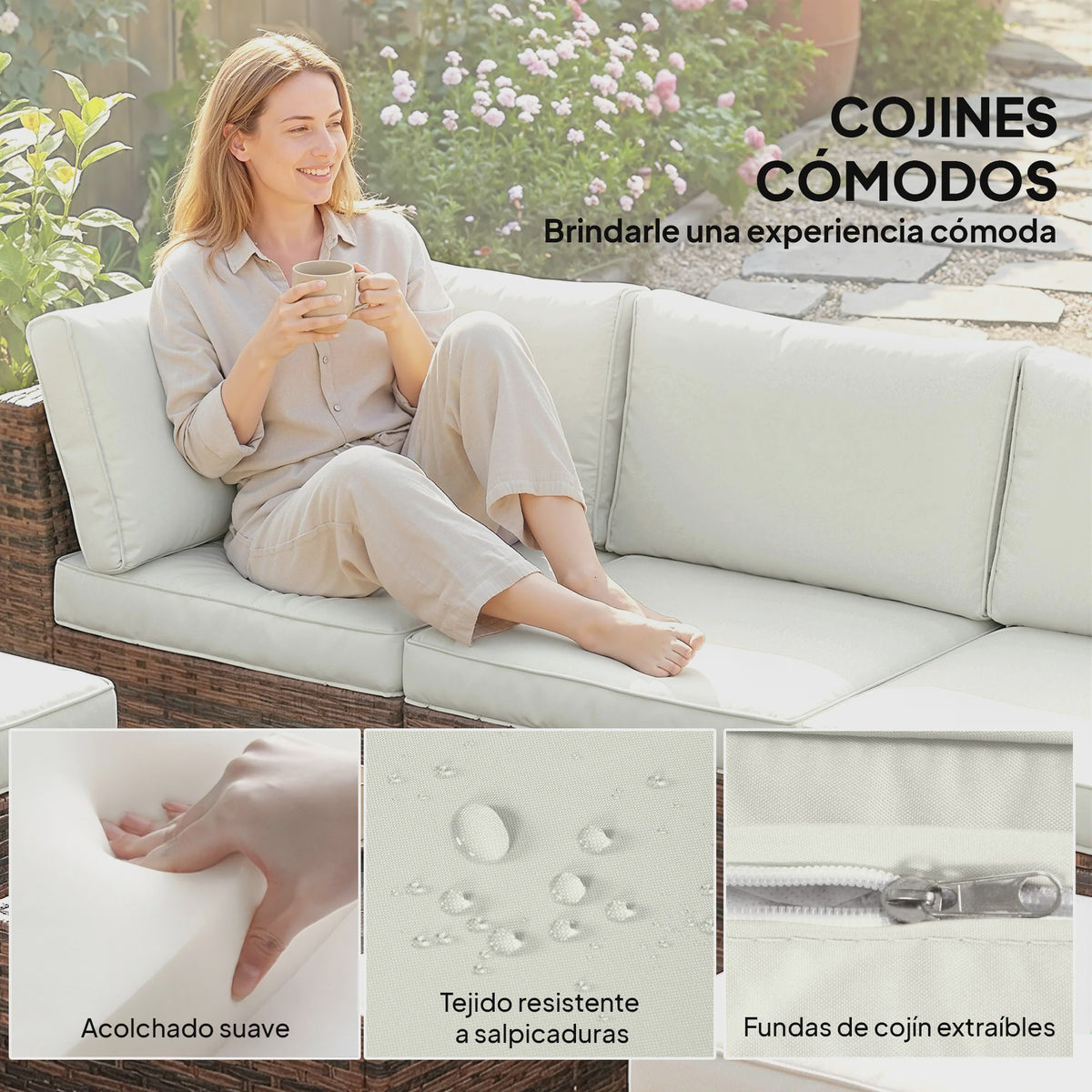 Outsunny Loungeset 6-delig Rotan Tuinmeubelen met Kussens en Salontafel