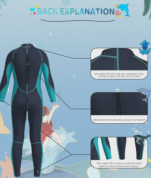 Kinder Neopreen Wetsuit 3MM - Lange Mouwen voor Jongens & Meisjes - Water Sport Kleding
