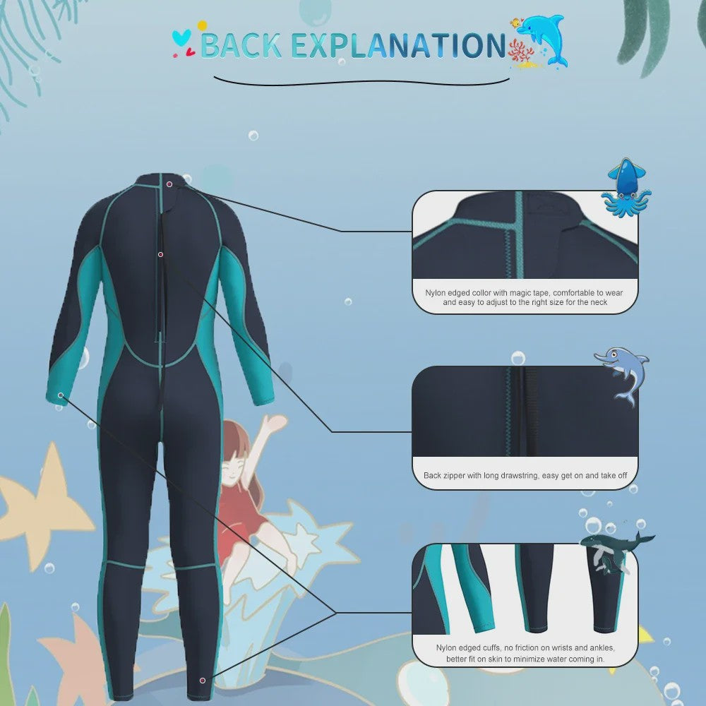 Kinder Neopreen Wetsuit 3MM - Lange Mouwen voor Jongens & Meisjes - Water Sport Kleding