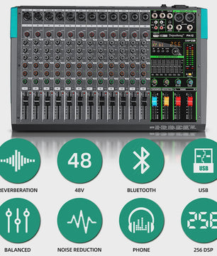 Depusheng Professionele Audio Mixer Console - 6/8/12/16 Kanalen DJ Sound Mixer met Digitale Effecten & USB