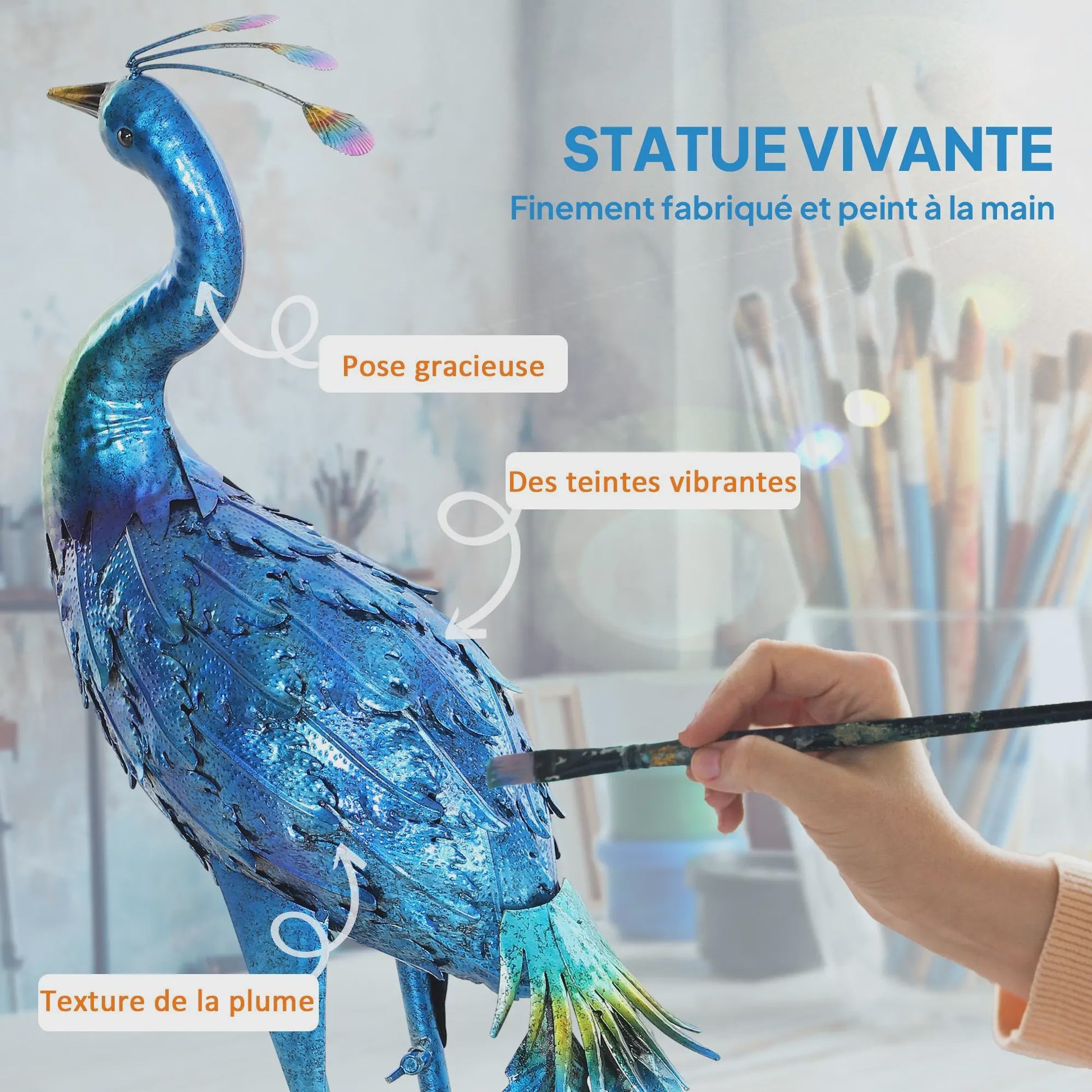 Metalen Pauw Tuinbeeld Multicolor 83cm - Weerbestendig en Decoratief