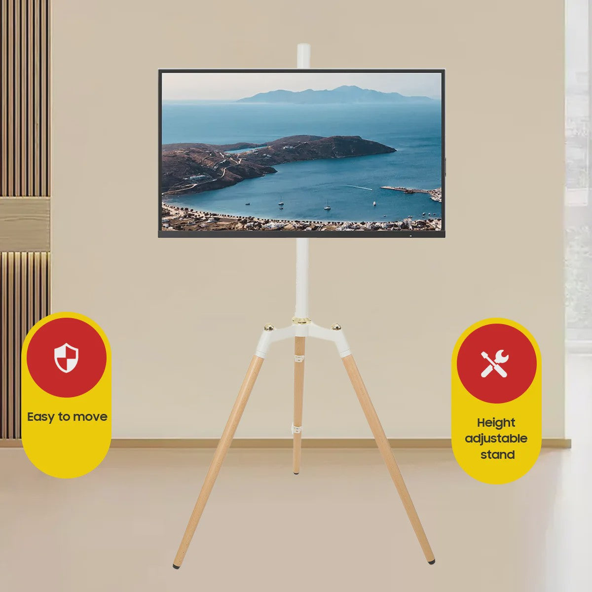 Vrijstaande TV Standaard Tripod voor 32-65 inch Schermen | Kantelbaar & In Hoogte Verstelbaar | Wit