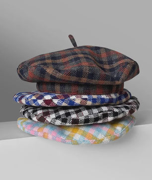 Stijlvolle Ruitjes Baret voor Dames - Retro Vliegende Schotel Hoed