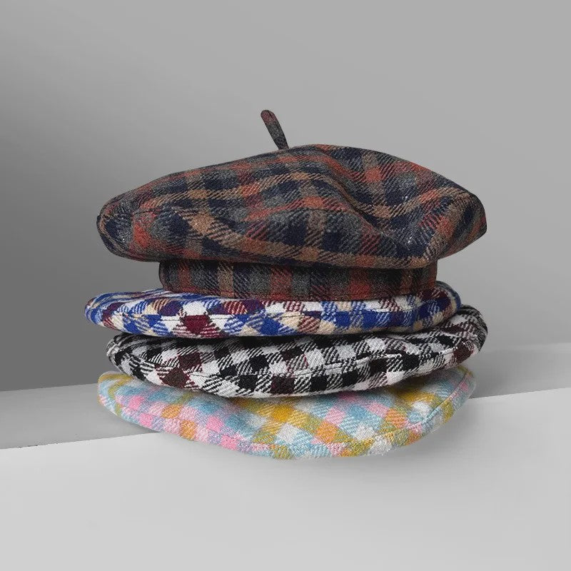 Stijlvolle Ruitjes Baret voor Dames - Retro Vliegende Schotel Hoed
