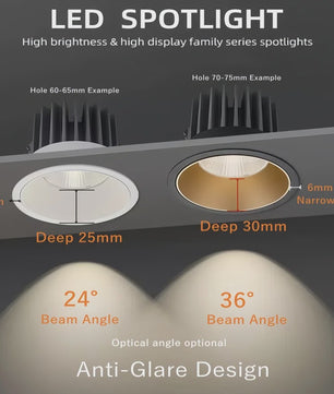 Dimbare LED Downlighter Inbouwspot Aluminium COB 110V/220V - Diverse Maten