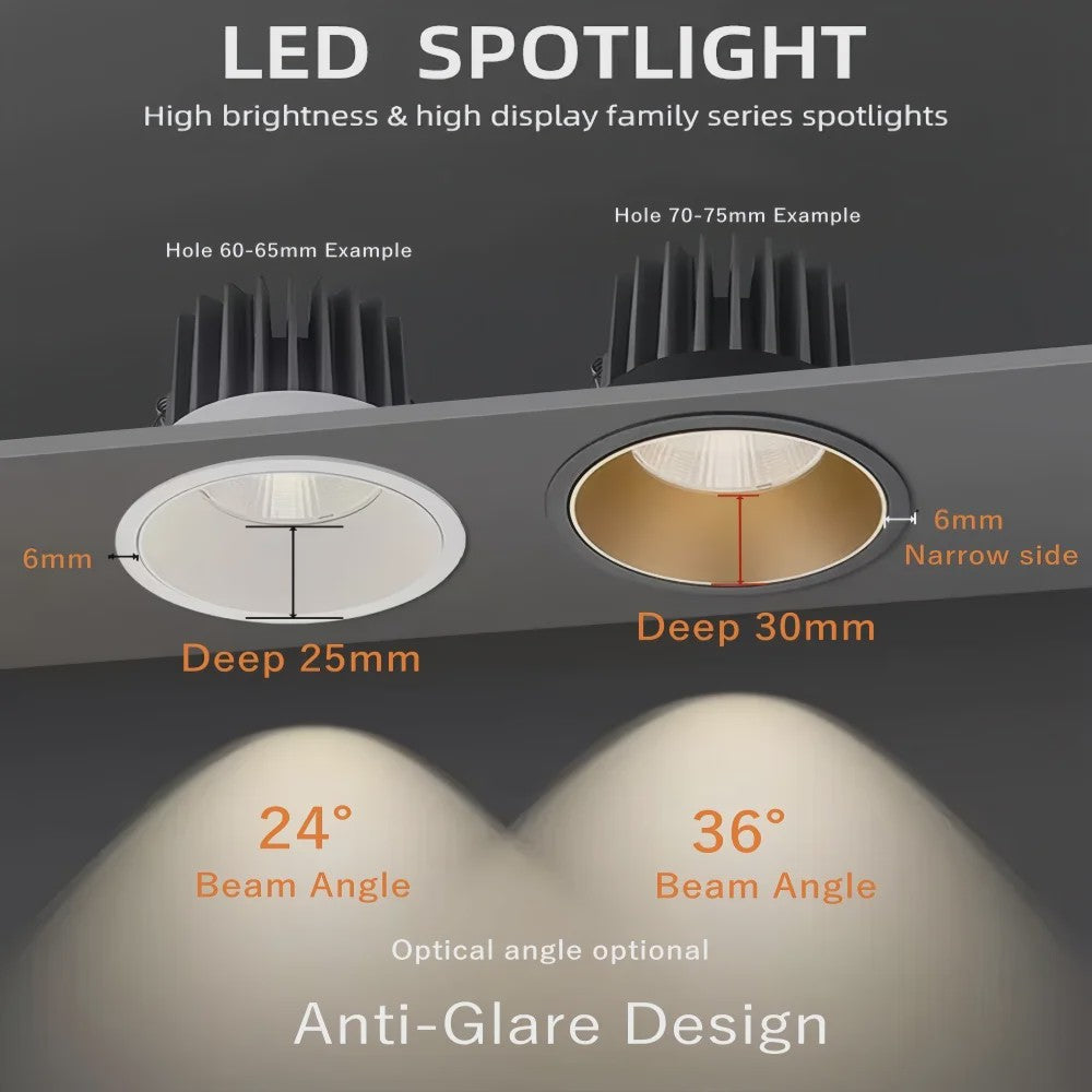 Dimbare LED Downlighter Inbouwspot Aluminium COB 110V/220V - Diverse Maten