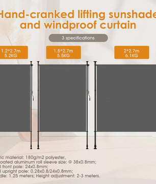 Verticale Buitenzonwering Balkon - Geen Boren Nodig - Met Handzwengel - Privacy & Zon/Windbescherming