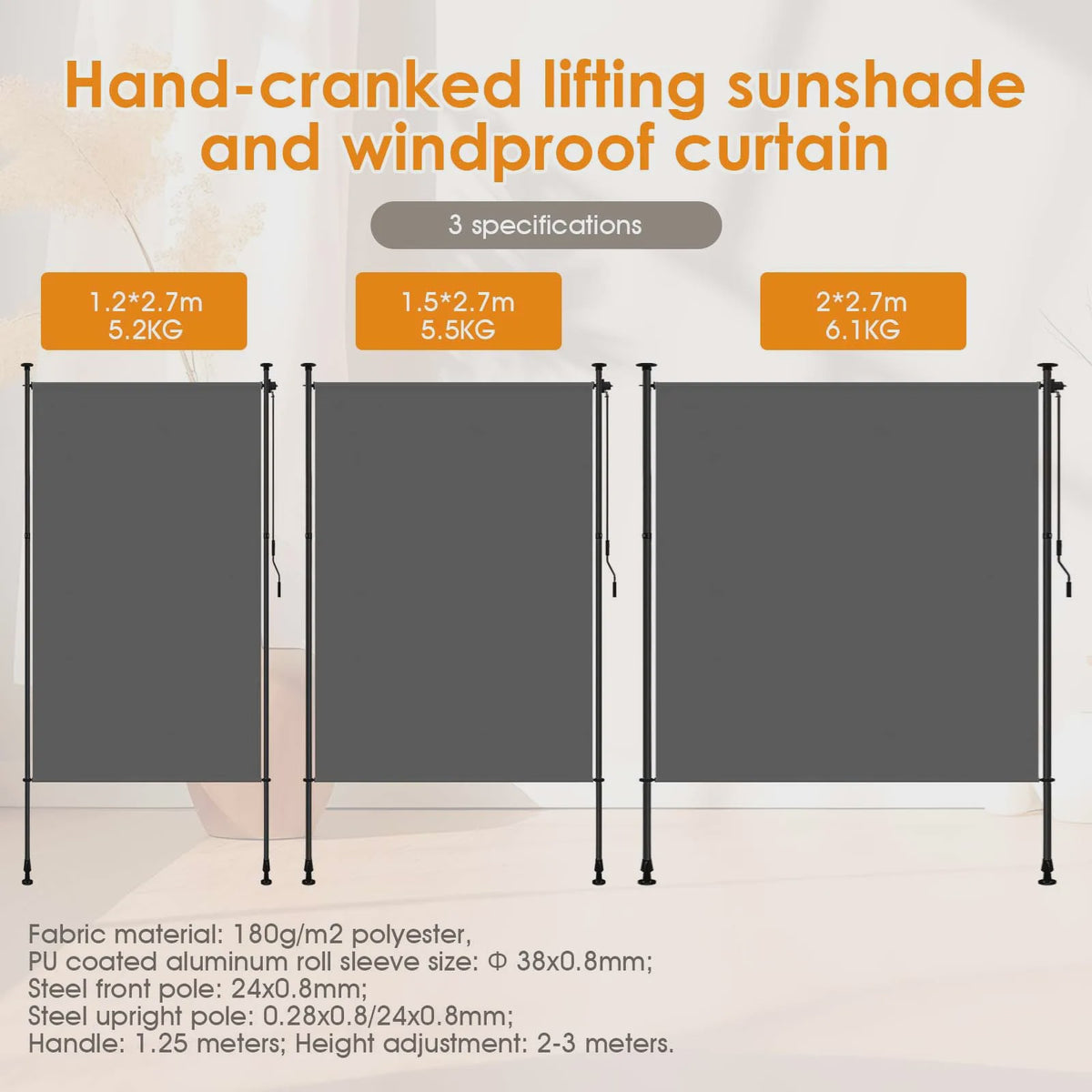 Verticale Buitenzonwering Balkon - Geen Boren Nodig - Met Handzwengel - Privacy & Zon/Windbescherming