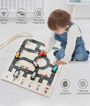 Montessori Verkeersspeelmat met Houten Auto's - Educatief Spel voor Kinderen