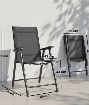 Set van 4 zwarte inklapbare tuinstoelen met stevig stalen frame en hoge rugleuning