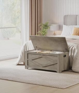 Rustieke Houten Opbergbank met Klepdeksel - Farmhouse Stijl