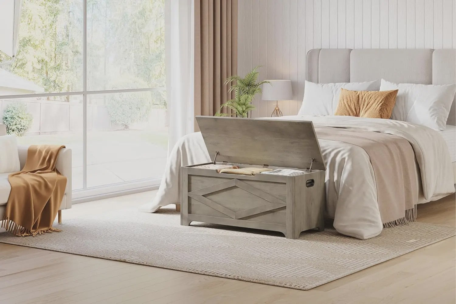 Rustieke Houten Opbergbank met Klepdeksel - Farmhouse Stijl