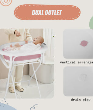 Opvouwbaar Babybadje met Ergonomisch Zitje, Thermometer & Ondersteuning (0-18 mnd) - Grijs/Blauw/Roze