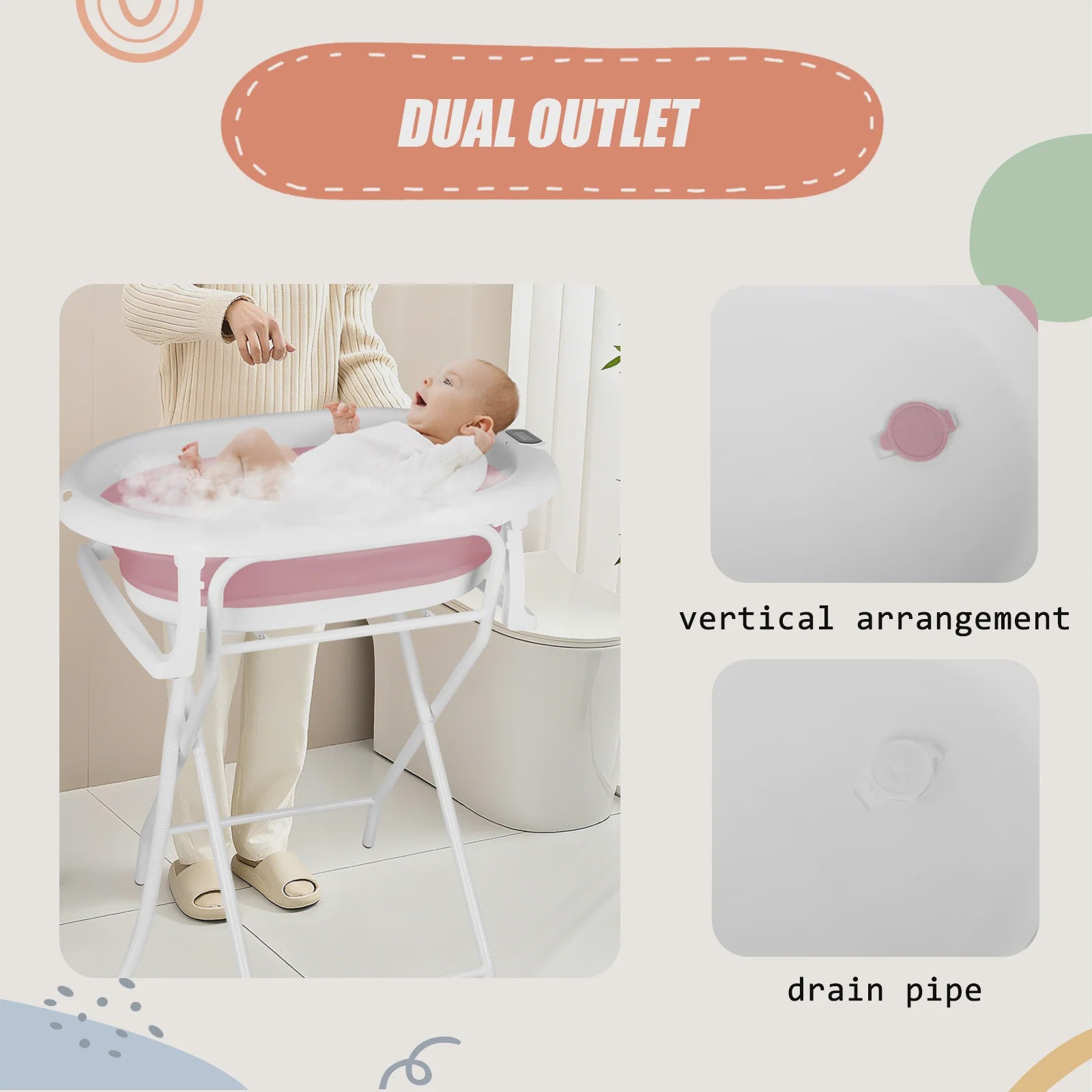 Opvouwbaar Babybadje met Ergonomisch Zitje, Thermometer & Ondersteuning (0-18 mnd) - Grijs/Blauw/Roze