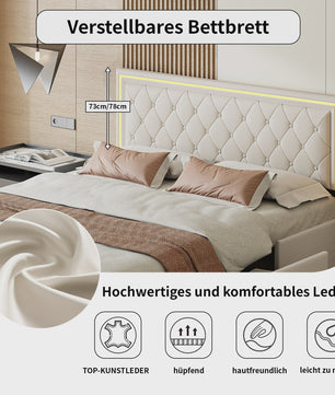 Modern Kunstlederen Bed met Lades en Opbergruimte - Stijlvol Dubbelbed