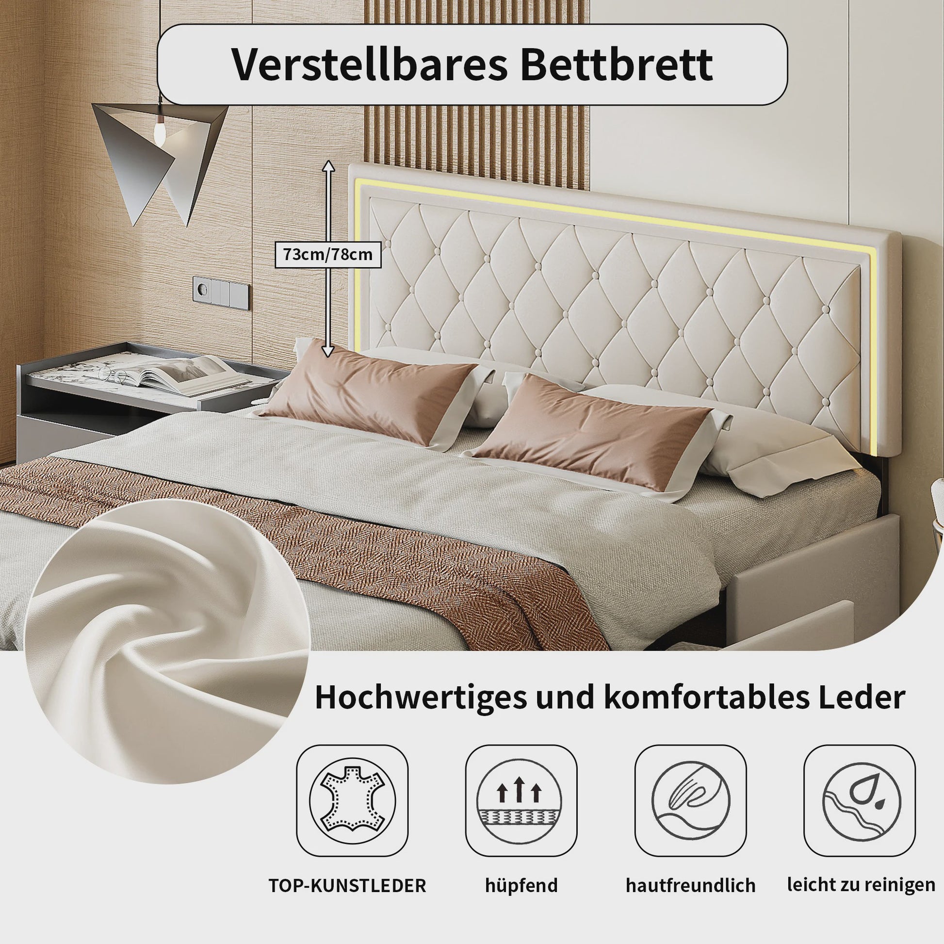 Modern Kunstlederen Bed met Lades en Opbergruimte - Stijlvol Dubbelbed